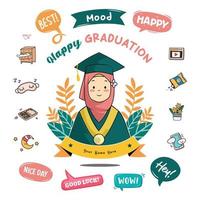 Happy graduation. Vector illustration hijab girl on graduation in doodle style. Suitable for gift idea, mug design, sticker, etc