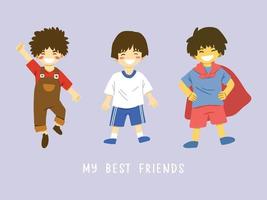 mi mejor amigos. algunos niños jugando juntos. vector ilustración en agua color estilo