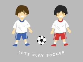 vamos jugar fútbol. vector ilustración de niños jugando fútbol en agua color estilo