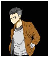 An original character of a man with undercut hairstyle using jacket. Handrawn illustration with manga style vector