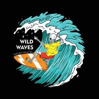 Surfing Tshirt Vector Designs. Vector Logo Illustration with Skeleton Surfer. Vintage Surfing Emblem for web design or print. Surfer logo templates. Surf Badge. Surfboard elements