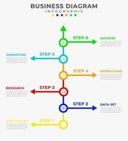 6 step timeline diagram vertical and combines text, symbols. presentation vector infographic. Infographic template for business.