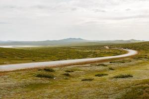 asfalto la carretera en el mongol estepa a el lago terkhiin tsagan lago de Mongolia, hermosa paisaje foto