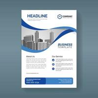 Corporate business flyer template with wavy blue shapes vector