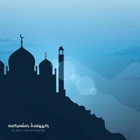 Ramadan kareem with mosque silhouette on cliff islamic background vector