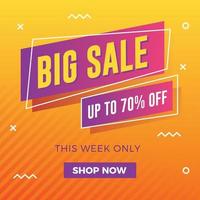 Big sale banner with modern yellow memphis background vector