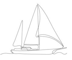 sailing yacht, hand-drawn, continuous monoline, drawing in one line vector