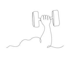 abstract arm of a bodybuilder, athlete with dumbbells, hand-drawn, continuous monoline, drawing in one line vector