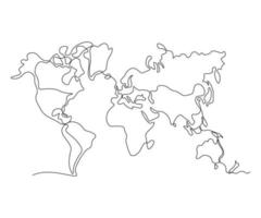 world map, hand-drawn, continuous monoline, drawing in one line vector