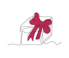 gift, a box with a bow, hand-drawn, continuous monoline, drawing in one line vector