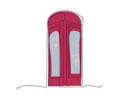 red telephone booth hand-drawn, continuous monoline, drawing in one line vector