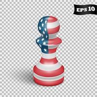 The pawn chess piece is painted in the colors of the USA flag. Vector isolated on transparent background.