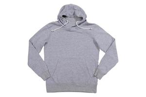 gray sweatshirt with a hood on a white background isolated copy space, empty hoody photo