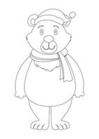 Black And White Cute Polar Bear Cartoon Character Vector. Coloring Page Of Cartoon Polar Bear vector