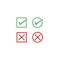 Green tick mark as right chooce amd red cross mark as wrong choice in flat design. vector