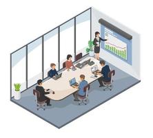 Meeting Room isometric conference Office Worker Brainstorm and present concept illustration isolated vector