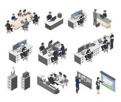 Industrial factory employee uniform office people isometric Manager meeting accountant management Purchasing department room worker concept illustration isolated vector