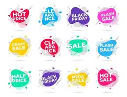 12 Modern liquid abstract flash sale, clearance, black friday, etc. text set vector