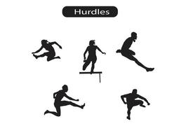 Hurdles Sport Silhouette and Line Icons Vector Illustration