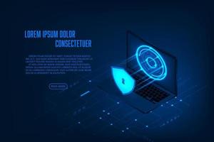 Vector isometric laptop security with password concept Technology abstract background.