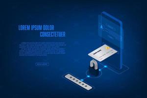 Vector isometric mobile security with password concept Technology abstract background.