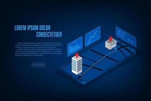 Vector isometric GPS mobile application concept.