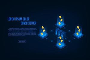 Vector isometric technology cryptocurrency server concept.