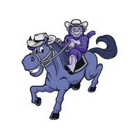 monkey riding a horse with a cowboy hat and boots vector illustration