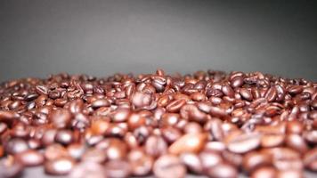 Freshly roasted coffee beans close up video