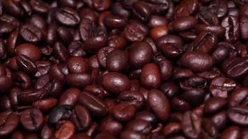 Freshly roasted coffee beans close up video