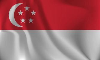 Flag of Singapore, with a wavy effect due to the wind. vector