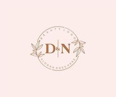 initial DN letters Beautiful floral feminine editable premade monoline logo suitable for spa salon skin hair beauty boutique and cosmetic company. vector