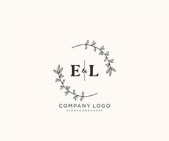 initial EL letters Beautiful floral feminine editable premade monoline logo suitable for spa salon skin hair beauty boutique and cosmetic company. vector