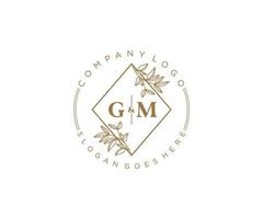 initial GM letters Beautiful floral feminine editable premade monoline logo suitable for spa salon skin hair beauty boutique and cosmetic company. vector