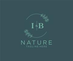 initial IB letters Botanical feminine logo template floral, editable premade monoline logo suitable, Luxury feminine wedding branding, corporate. vector