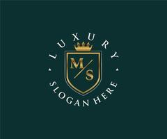 Initial MS Letter Royal Luxury Logo template in vector art for Restaurant, Royalty, Boutique, Cafe, Hotel, Heraldic, Jewelry, Fashion and other vector illustration.