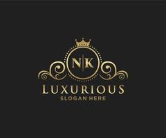 Initial NK Letter Royal Luxury Logo template in vector art for Restaurant, Royalty, Boutique, Cafe, Hotel, Heraldic, Jewelry, Fashion and other vector illustration.