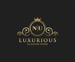 Initial NU Letter Royal Luxury Logo template in vector art for Restaurant, Royalty, Boutique, Cafe, Hotel, Heraldic, Jewelry, Fashion and other vector illustration.