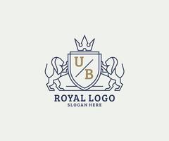 Initial UB Letter Lion Royal Luxury Logo template in vector art for Restaurant, Royalty, Boutique, Cafe, Hotel, Heraldic, Jewelry, Fashion and other vector illustration.