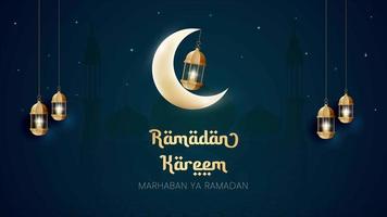 Ramadan kareem horizontal salutation bannière avec lune et lanterne illustration video