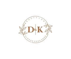 initial DK letters Beautiful floral feminine editable premade monoline logo suitable for spa salon skin hair beauty boutique and cosmetic company. vector