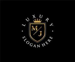 Initial MJ Letter Royal Luxury Logo template in vector art for Restaurant, Royalty, Boutique, Cafe, Hotel, Heraldic, Jewelry, Fashion and other vector illustration.