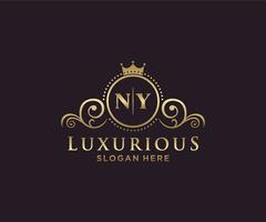 Initial NY Letter Royal Luxury Logo template in vector art for Restaurant, Royalty, Boutique, Cafe, Hotel, Heraldic, Jewelry, Fashion and other vector illustration.