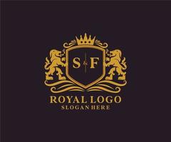 Initial SF Letter Lion Royal Luxury Logo template in vector art for Restaurant, Royalty, Boutique, Cafe, Hotel, Heraldic, Jewelry, Fashion and other vector illustration.