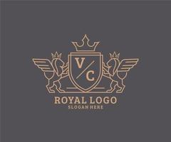 Initial VC Letter Lion Royal Luxury Heraldic,Crest Logo template in vector art for Restaurant, Royalty, Boutique, Cafe, Hotel, Heraldic, Jewelry, Fashion and other vector illustration.