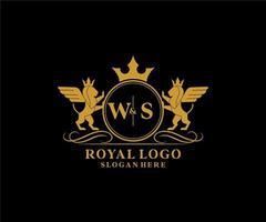 Initial WS Letter Lion Royal Luxury Heraldic,Crest Logo template in vector art for Restaurant, Royalty, Boutique, Cafe, Hotel, Heraldic, Jewelry, Fashion and other vector illustration.