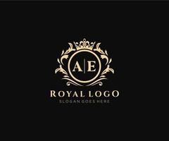 Initial AE Letter Luxurious Brand Logo Template, for Restaurant, Royalty, Boutique, Cafe, Hotel, Heraldic, Jewelry, Fashion and other vector illustration.