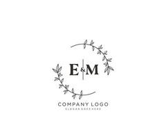 initial EM letters Beautiful floral feminine editable premade monoline logo suitable for spa salon skin hair beauty boutique and cosmetic company. vector