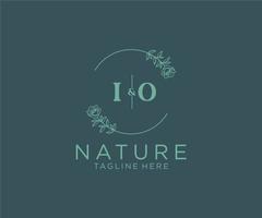 initial IO letters Botanical feminine logo template floral, editable premade monoline logo suitable, Luxury feminine wedding branding, corporate. vector