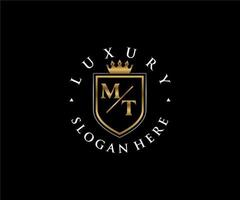 Initial MT Letter Royal Luxury Logo template in vector art for Restaurant, Royalty, Boutique, Cafe, Hotel, Heraldic, Jewelry, Fashion and other vector illustration.